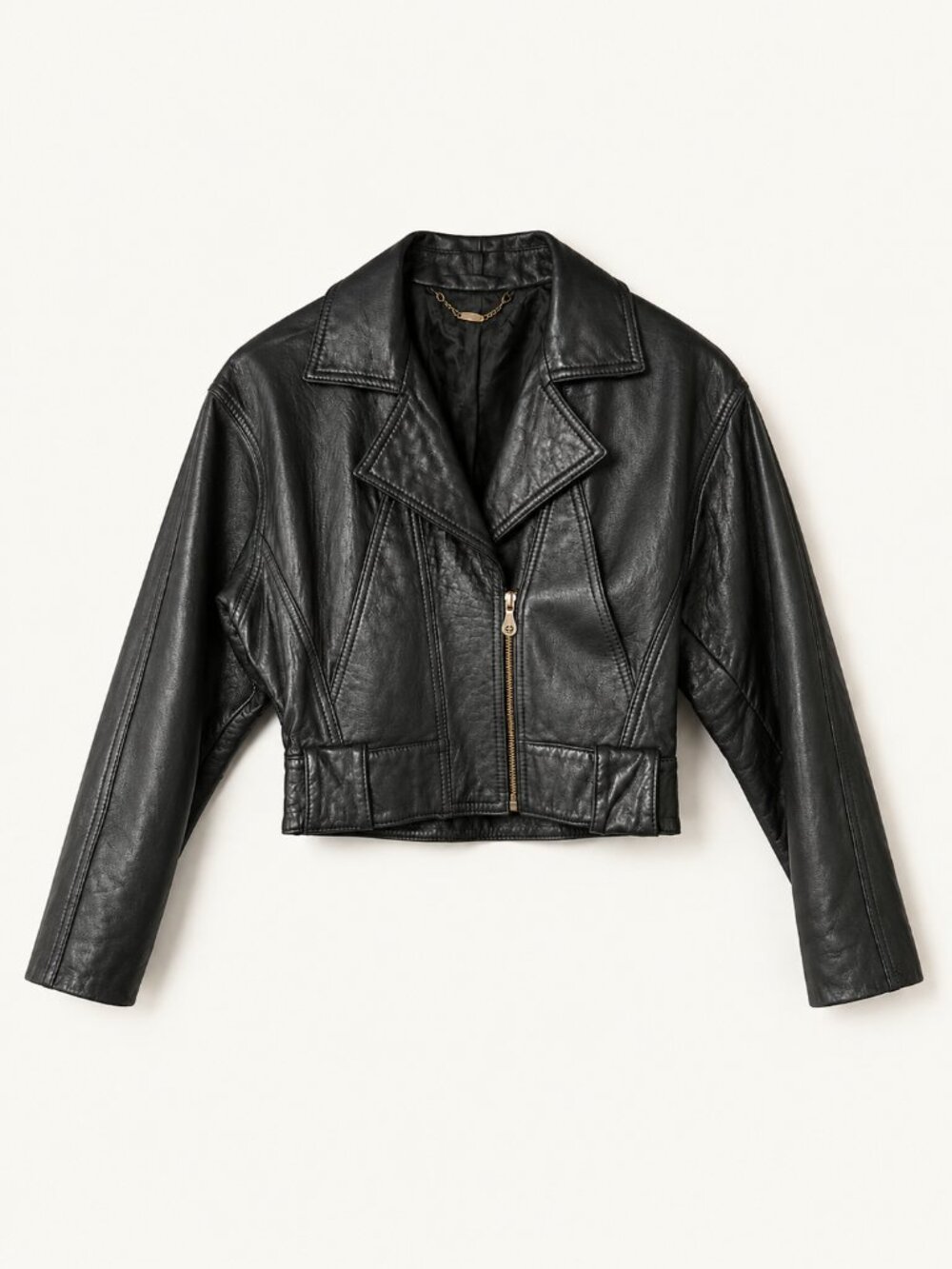 Vintage Linea Pelle Black Leather Moto Jacket Italy 42 Cropped Dolman 80s 90s - Picture 3 of 10